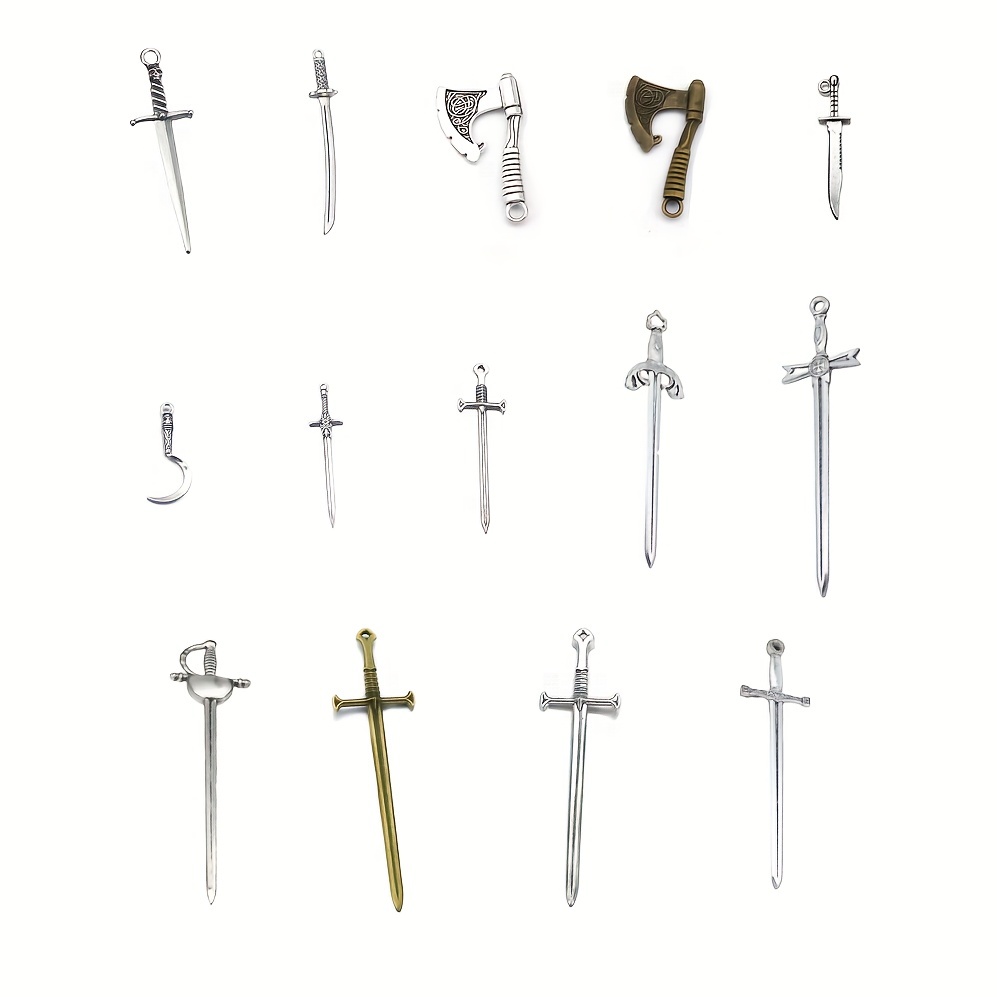 14pcs Gothic Weapon Shape Pendant Set Earrings Necklace Bracelet DIY Jewelry