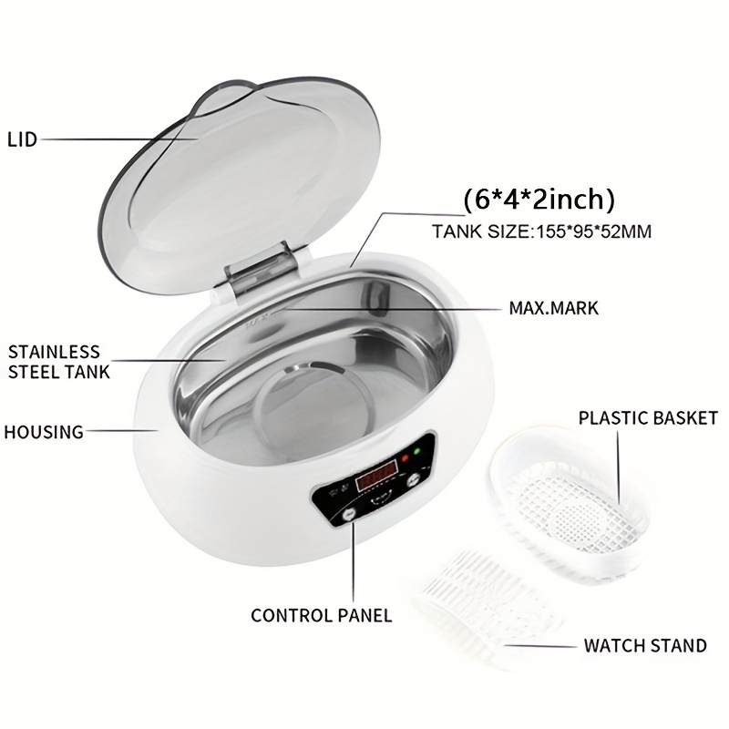 Jewelry Cleaner, Ultrasonic Cleaning Machine, Ultrasonic Cleaner High  Capacity 350ML Tank, Silver Cleaner for Ring, Earing, Glasses, Cosmetic  Brush, Watches, Coins 