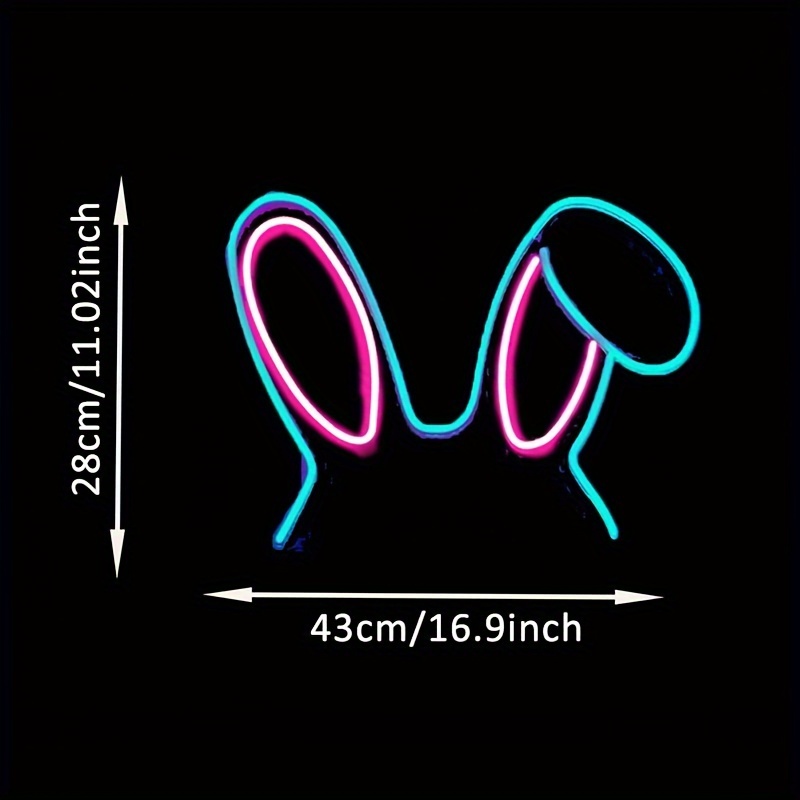 1pc Blue Bunny Ear Style Neon Sign Led Night Light Usb Connection