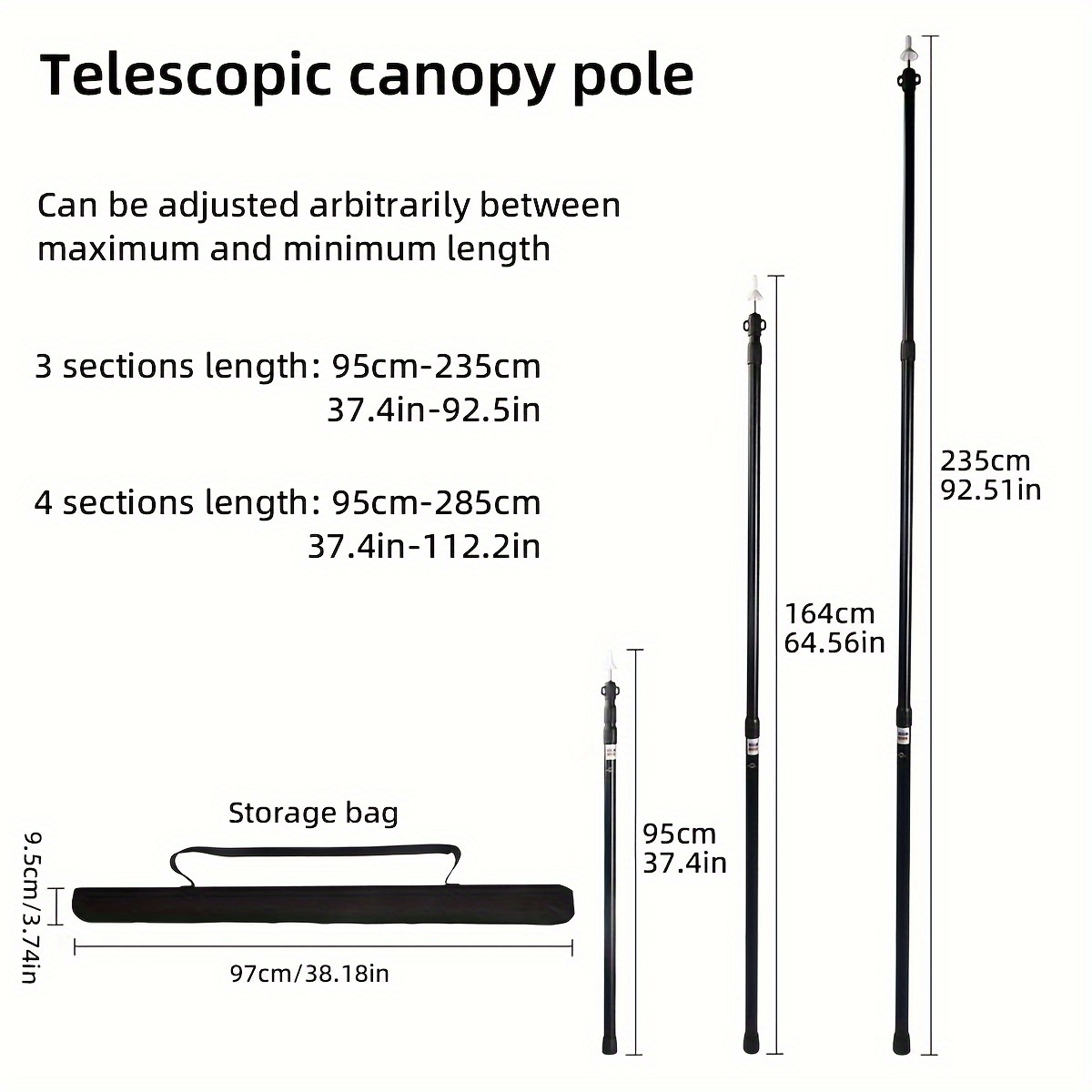 2pcs Telescopic Adjustable Support Poles Aluminum Alloy Tent Pole