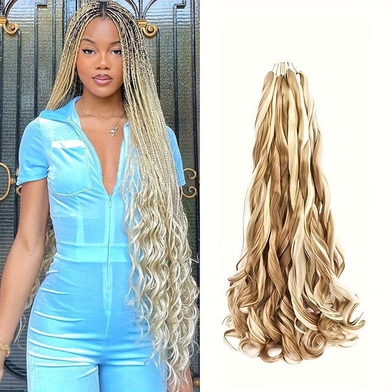 French Curly Braiding Hair 8packs 26inch Pre Stretched Curly Ombre Braiding  Hair for Goddess Box Braids Crochet Hair Bounce Curl Loose Wave Crochet