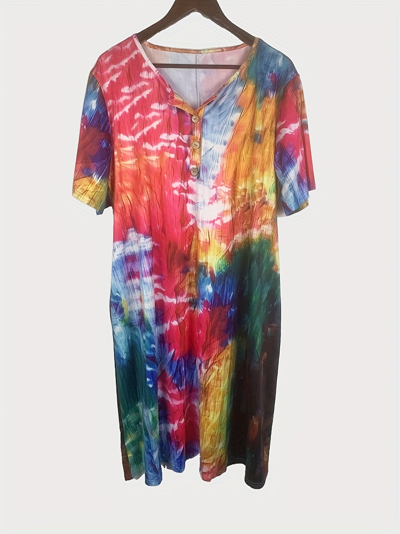 Plus Size Casual Dress, Women's Plus Tie Dye Short Sleeve Slight ...