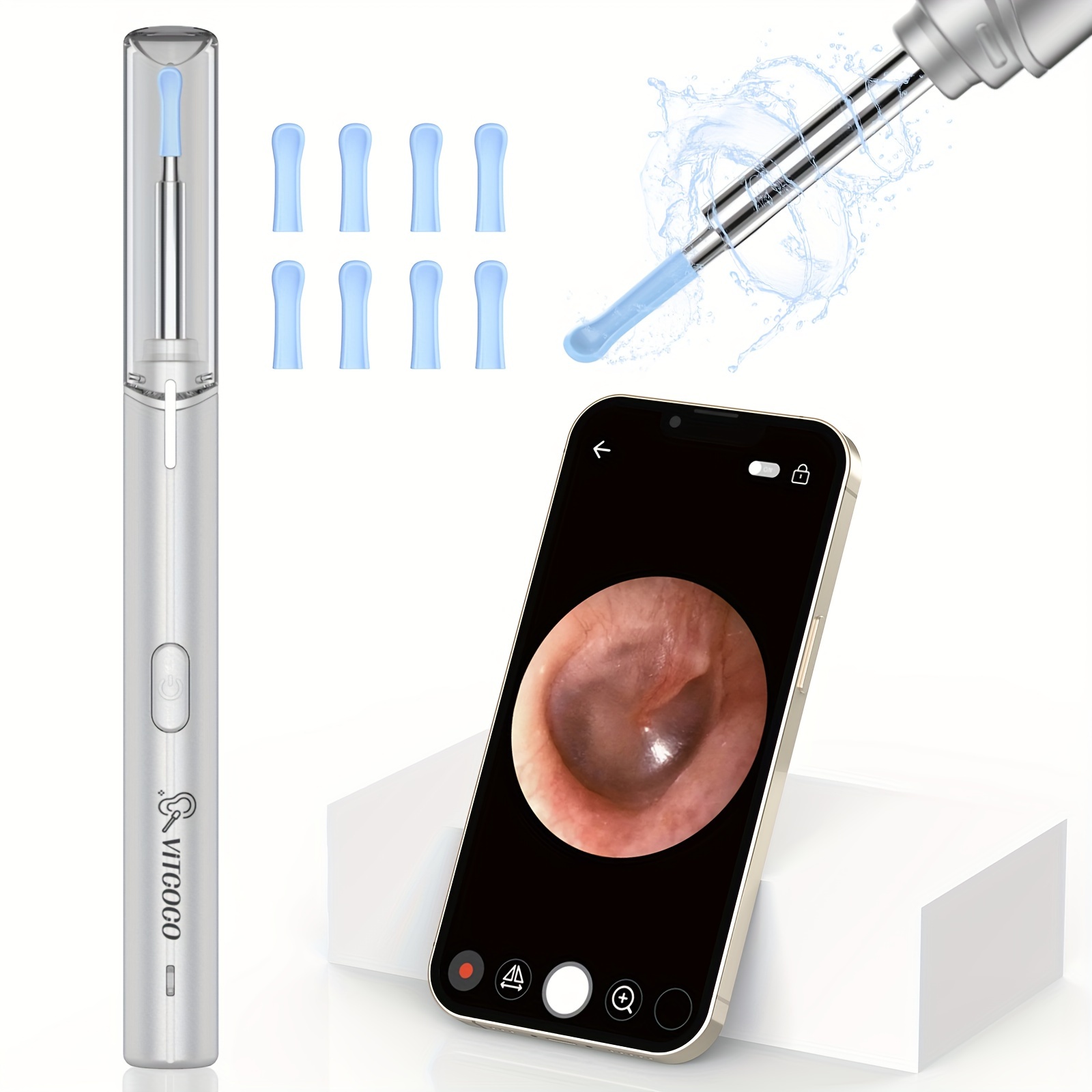 VITCOCO Ear Wax Removal Kit Ear Camera 1296P High-Definition Earwax Cleaner  Portable USB Charging Visible 6 LED Otoscope for Android, iPhone, Ipad