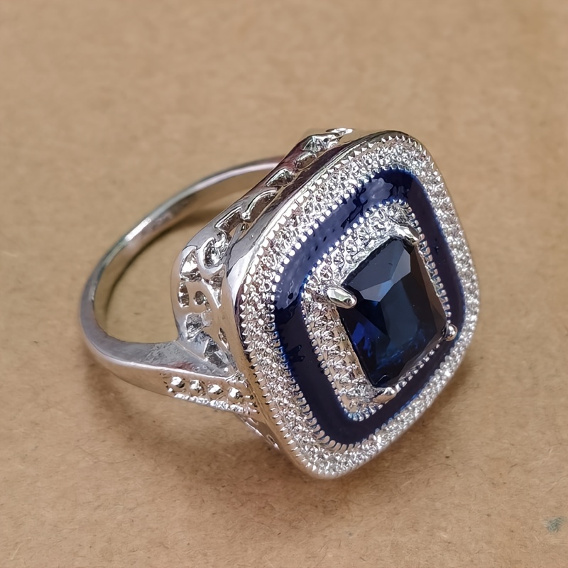 Men's Square Royal Zircon Wide Face Ring