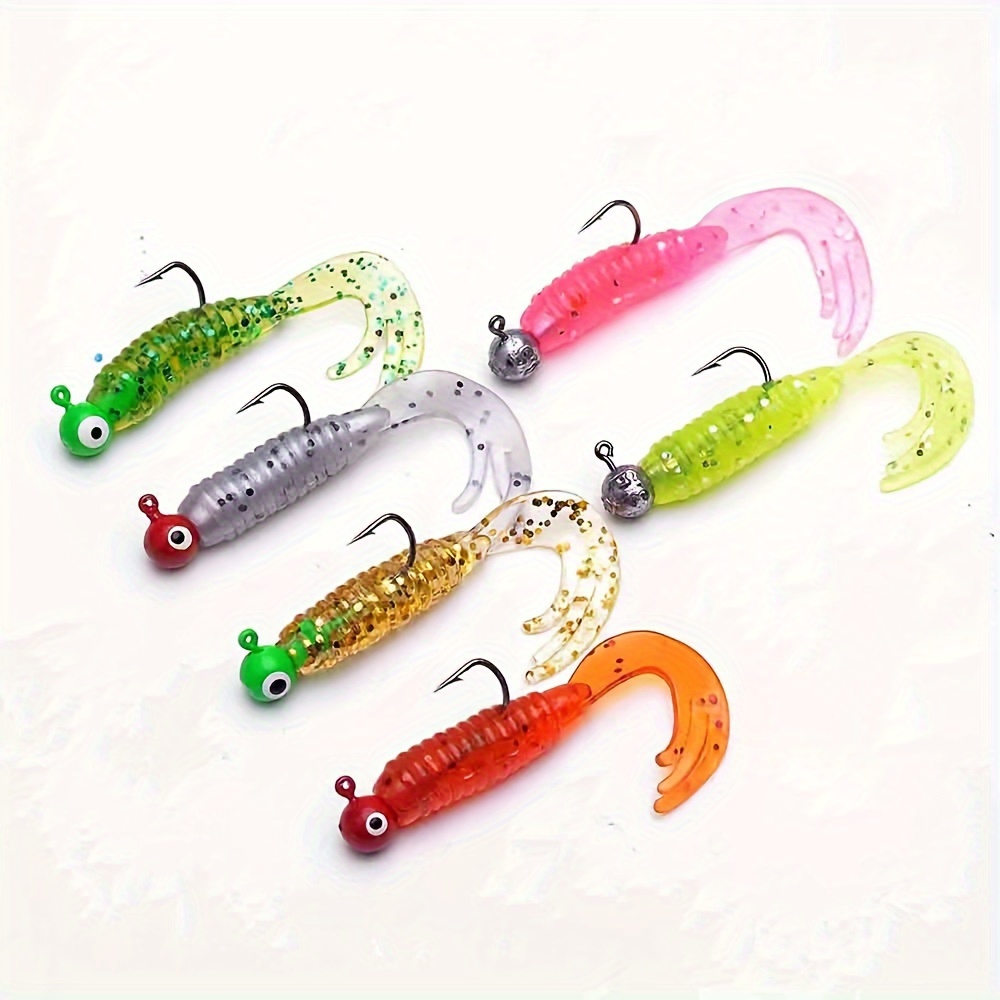 30pcs Colorful Rolled Tail Soft Wobbler Bait With Round Lead Hooks,  2.17in/5.5cm Artificial Silicone Floating Fishing Lures, Fishing Accessories