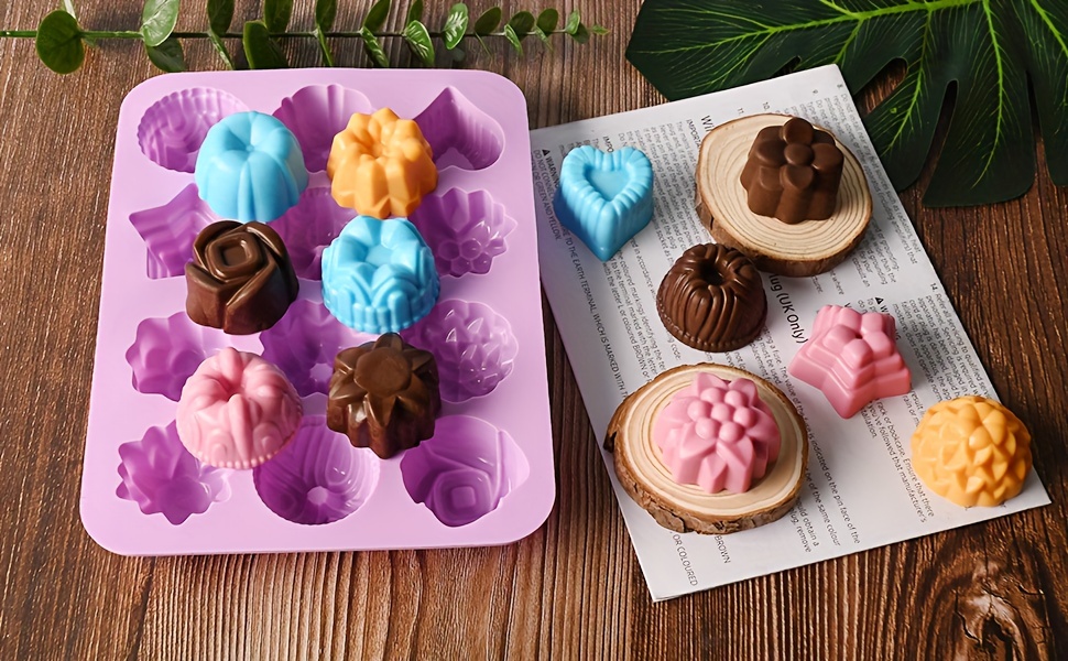 Food Grade Silicone Flower Molds, Bakeware Nonstick 3-Pack Silicone Molds  with Flowers and Hearts for Chocolate, Candy, Jelly, Ice Cube, Muffins  (Pink, Blue and Green) – Richnessw