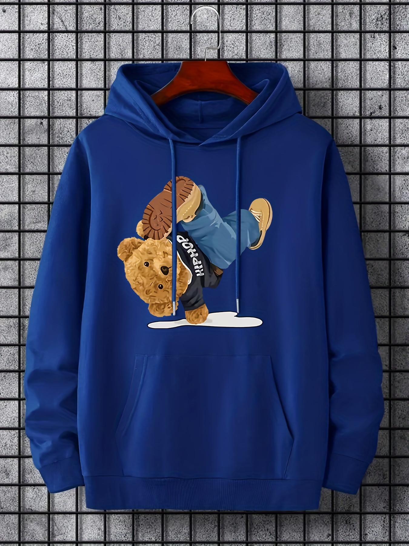 Street Dance Bear'' Graphic Men's Fleece Casual Drawstring Hoodie Sweatshirt  Long Sleeve Fashion Hooded Pullover Hoodies With Pocket - Temu