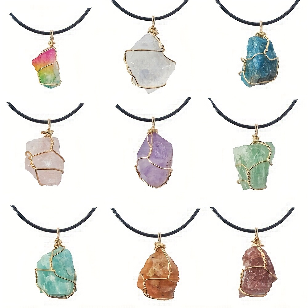 Raw Stone Winding Wire Pendant Necklace
