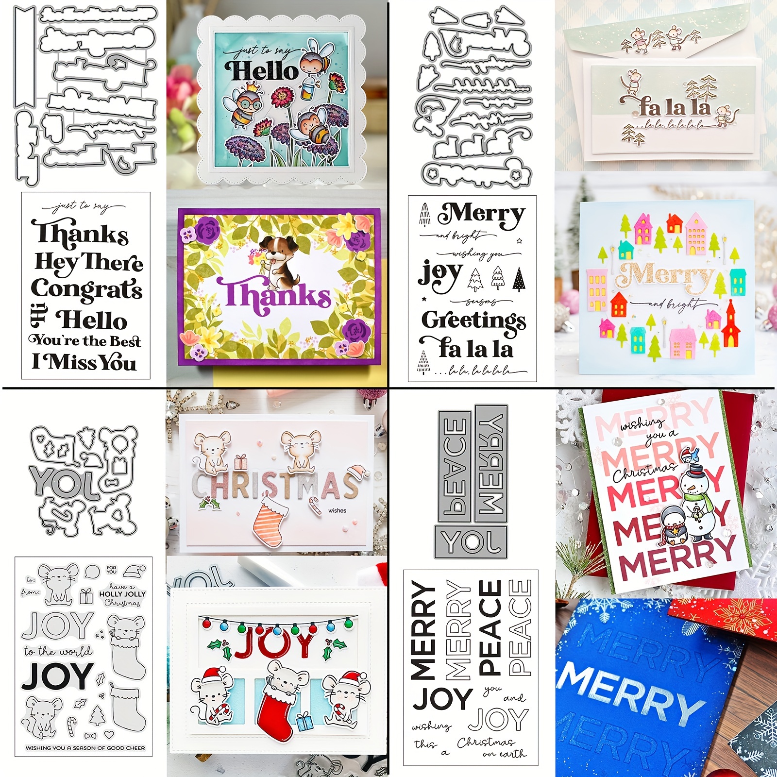 INFUNLY Words Clear Stamps and Dies for Card Making Blessing Words Stamp  and Die Sets Thank You Rubber Stamps Tag Cutting Dies Leaves Die Cuts