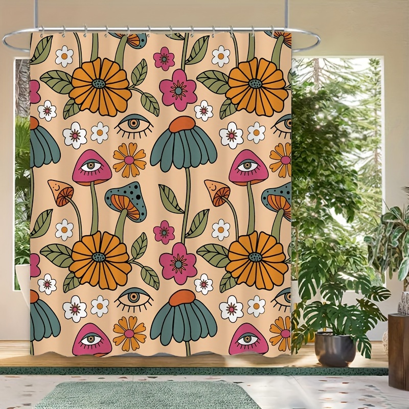Retro Butterfly Strawberry Mushroom Frog Shower Curtain Bathroom + 12 HOOKS