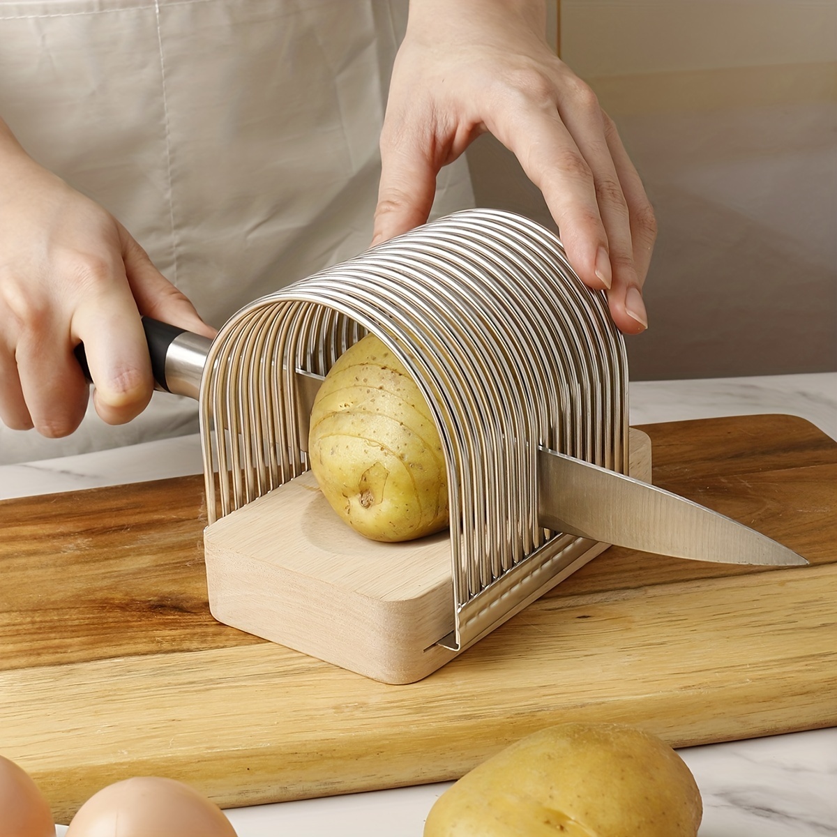 1pc Waffle Fries Potato Cutter With Grids, Grid Design Slicer, Crinkle Cut  Slicer, Wooden Handheld Grater