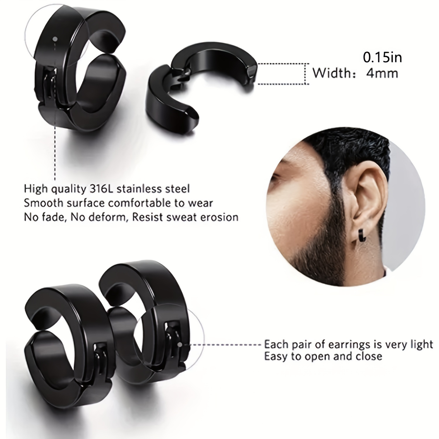  ONESING 12 Pairs Black Magnetic Earrings for Men Clip