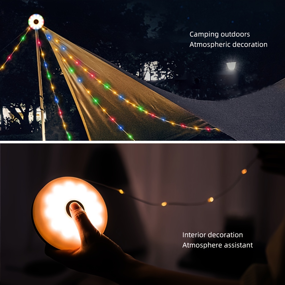 Camping String Lights, 2-in-1 RGB Led Camping Lights For Tent, Rechargeable  Portable Fairy String Lights For Hiking Yard, For Halloween Christmas New