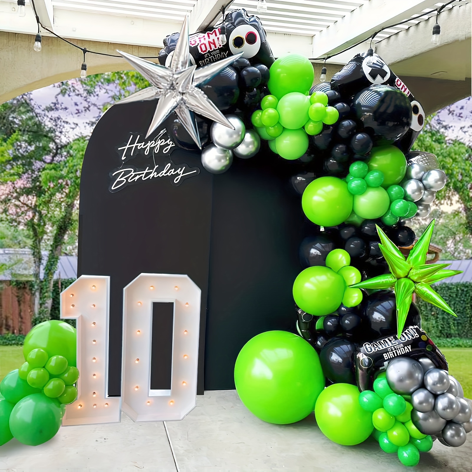 

135pcs, Video Game Balloon Garland Set, Green And Black Silvery Controller Balloon Arch Gamer's Night Decoration Boys My World Birthday Party Supplies