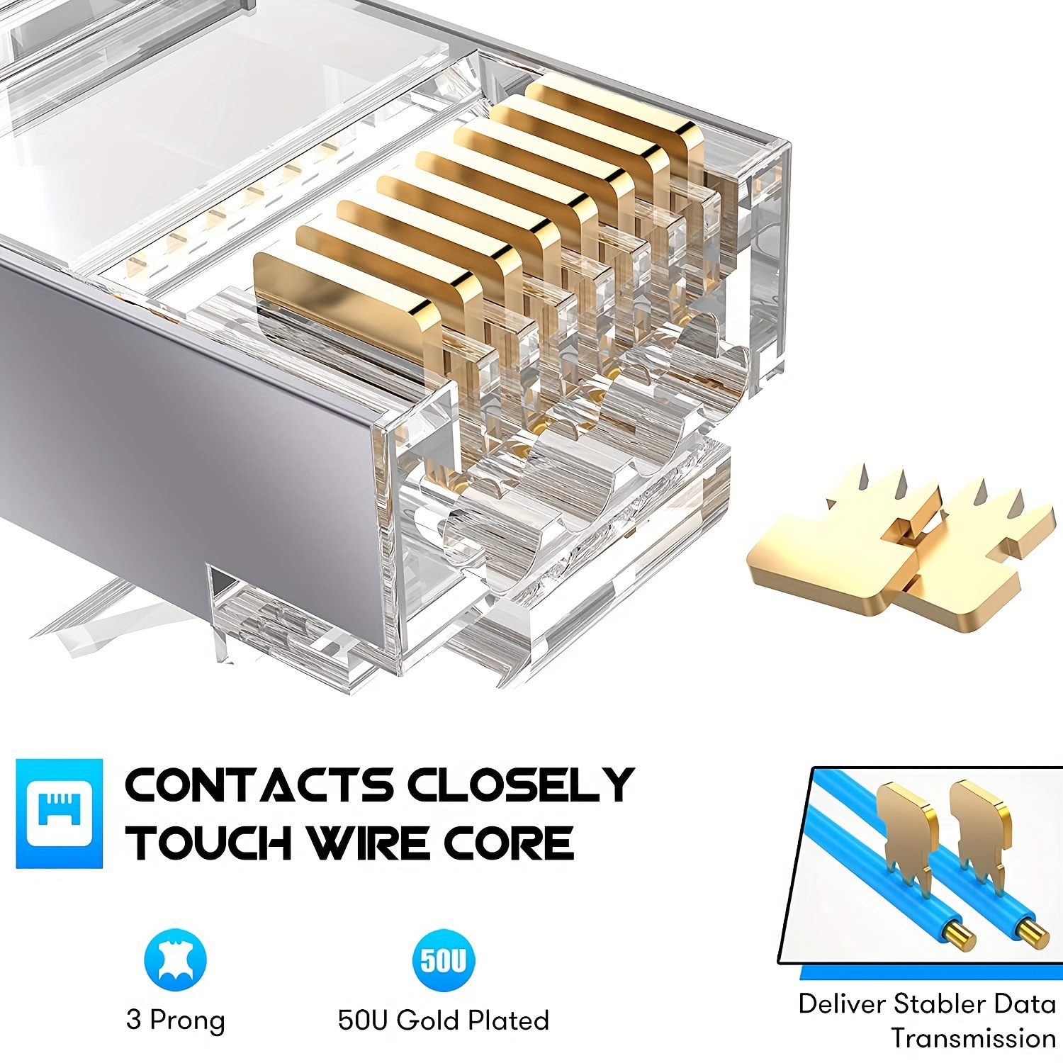 Everest Media Solutions RJ45 Cat7 & Cat6A Pass Through Connectors - 30 Pcs,  50UM Gold Plated Shielded FTP/STP External Ground for 23 AWG Network Cable