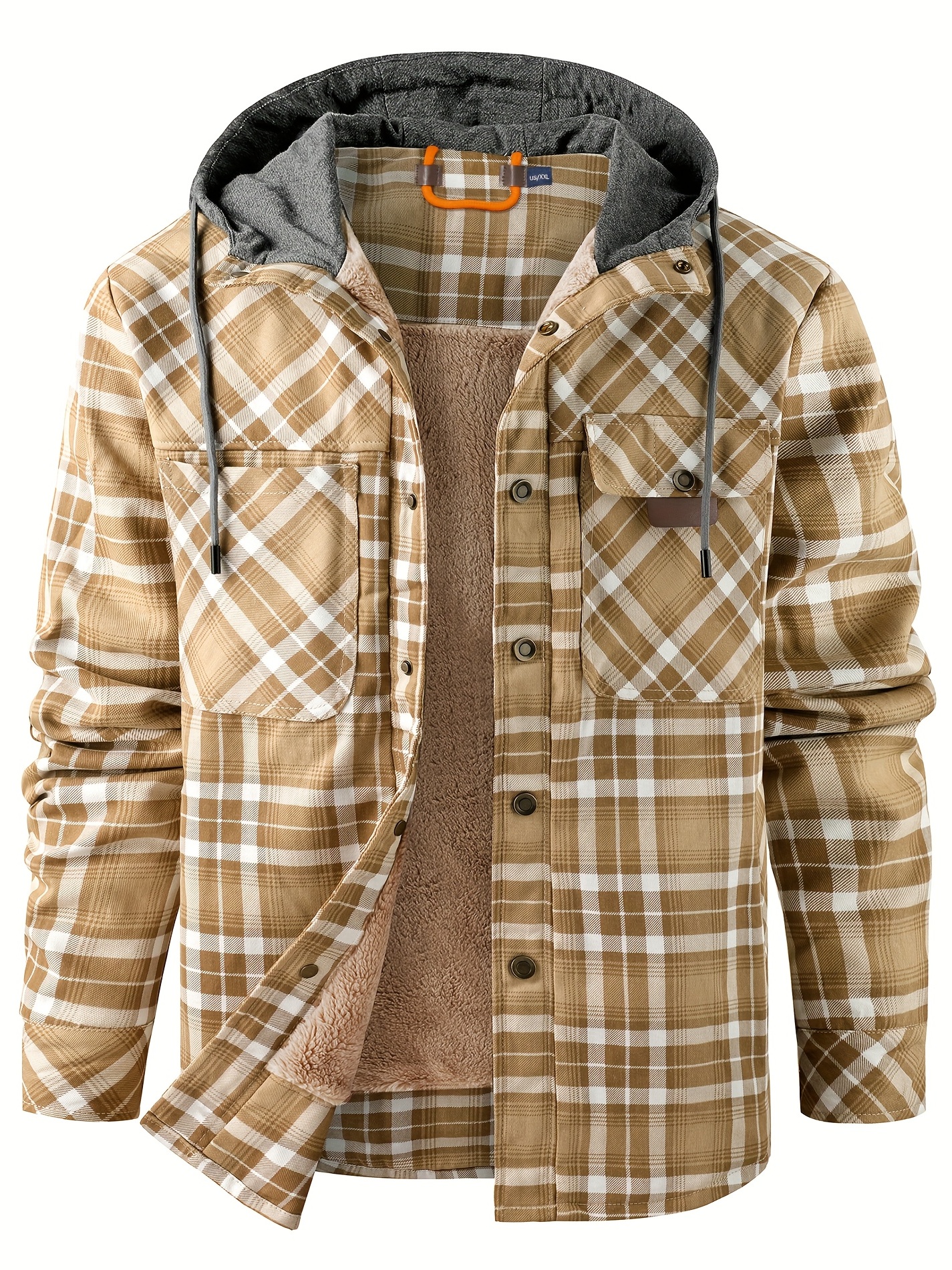 100% Cotton Classic Plaid Men's Hooded Jacket Fleece Lined - Temu Canada