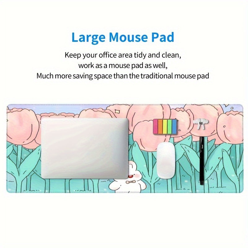 Kawaii Cartoon Rabbit Desk Mat, Tulip Desk Pad Anime Flowers Mousepad  Extended Mouse Pad Xxl, Keyboard Mouse Mat, Office Decor Desk Accessories  For Women - Temu