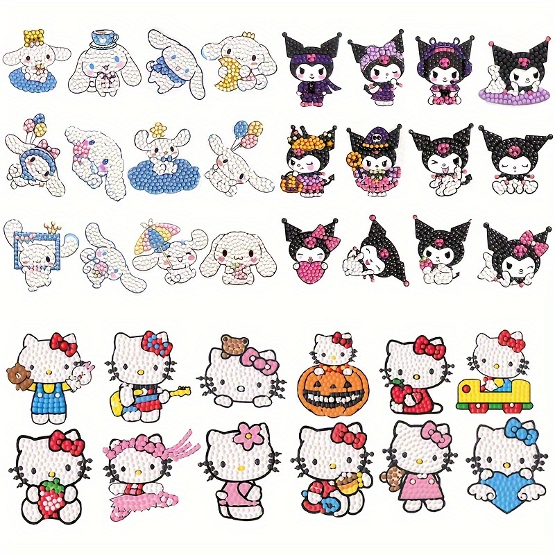 

12pcs Kuromi Hello Kitty Diamond Painting Sticker Set, 5d Cartoon Theme Diamond Painting Sticker, Drawing Kit According To Numbers, Diy Cartoon Theme Sticker, Home Decoration Gift