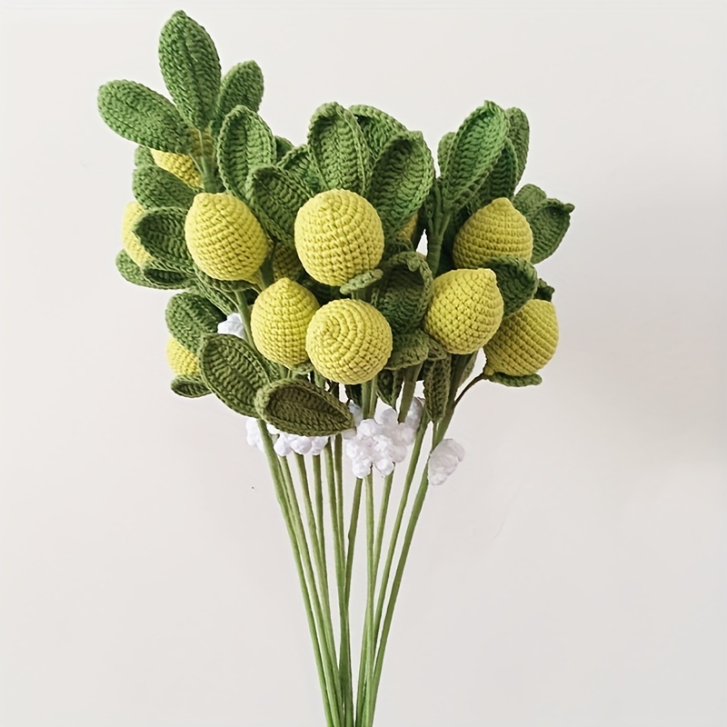 Handmade Knitted Crochet Finished Lemon Strawberry Blueberry Gardenia  Bouquet Valentine's Mother's Teacher's Day Gift Home Decor