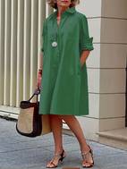 simple button front dress casual long sleeve midi dress womens clothing