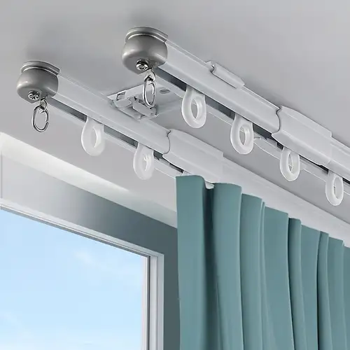 Juego de rieles de cortina en forma de L/U color azul, montaje en techo,  sistema de riel de cortina deslizante flexible y flexible, barra de cortina