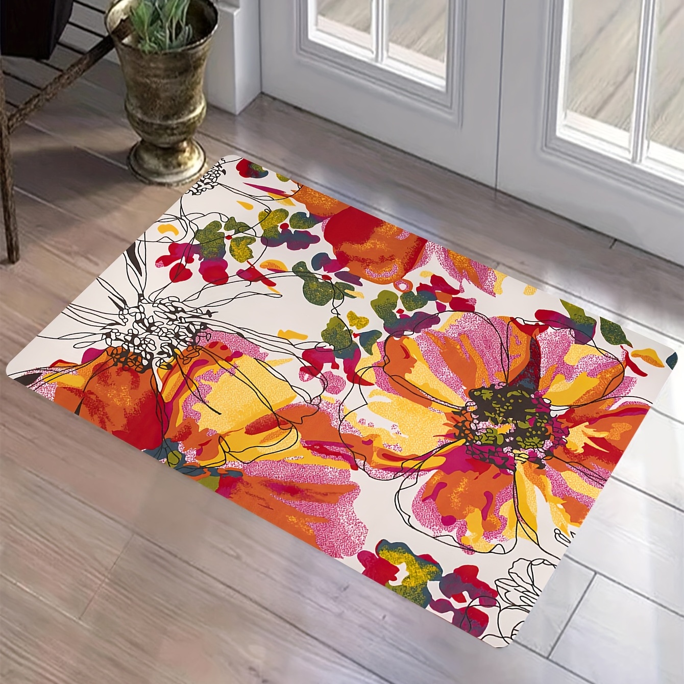 Home Area Runner Rug Pad Bright Fractal Mosaic Design Asymmetrical Colorful  Stained Glass Thickened Non Slip Mats Doormat Entry Rug Floor Carpet for