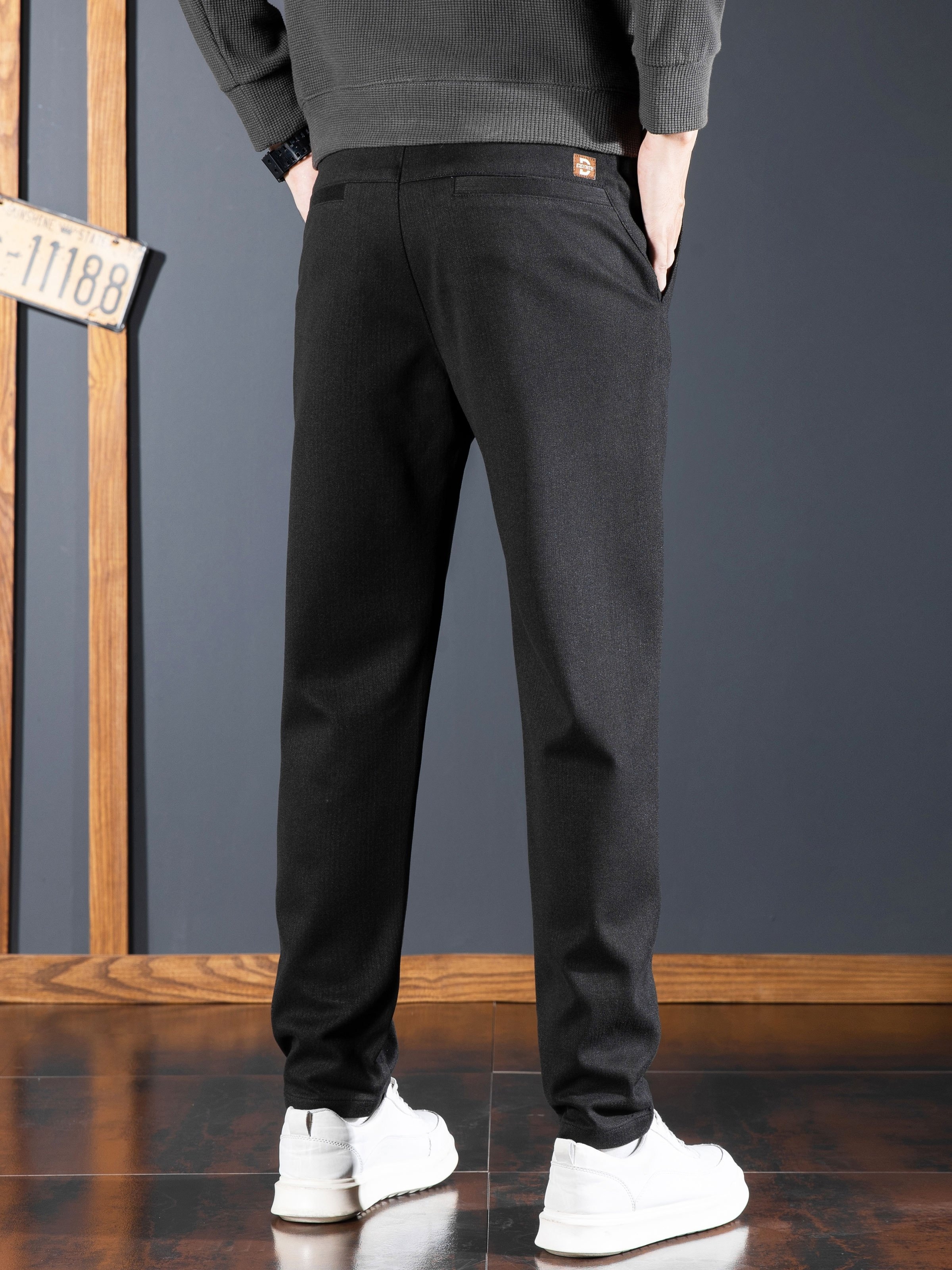 Solid Polyester Viscose Stretch Slim Fit Mens Trousers