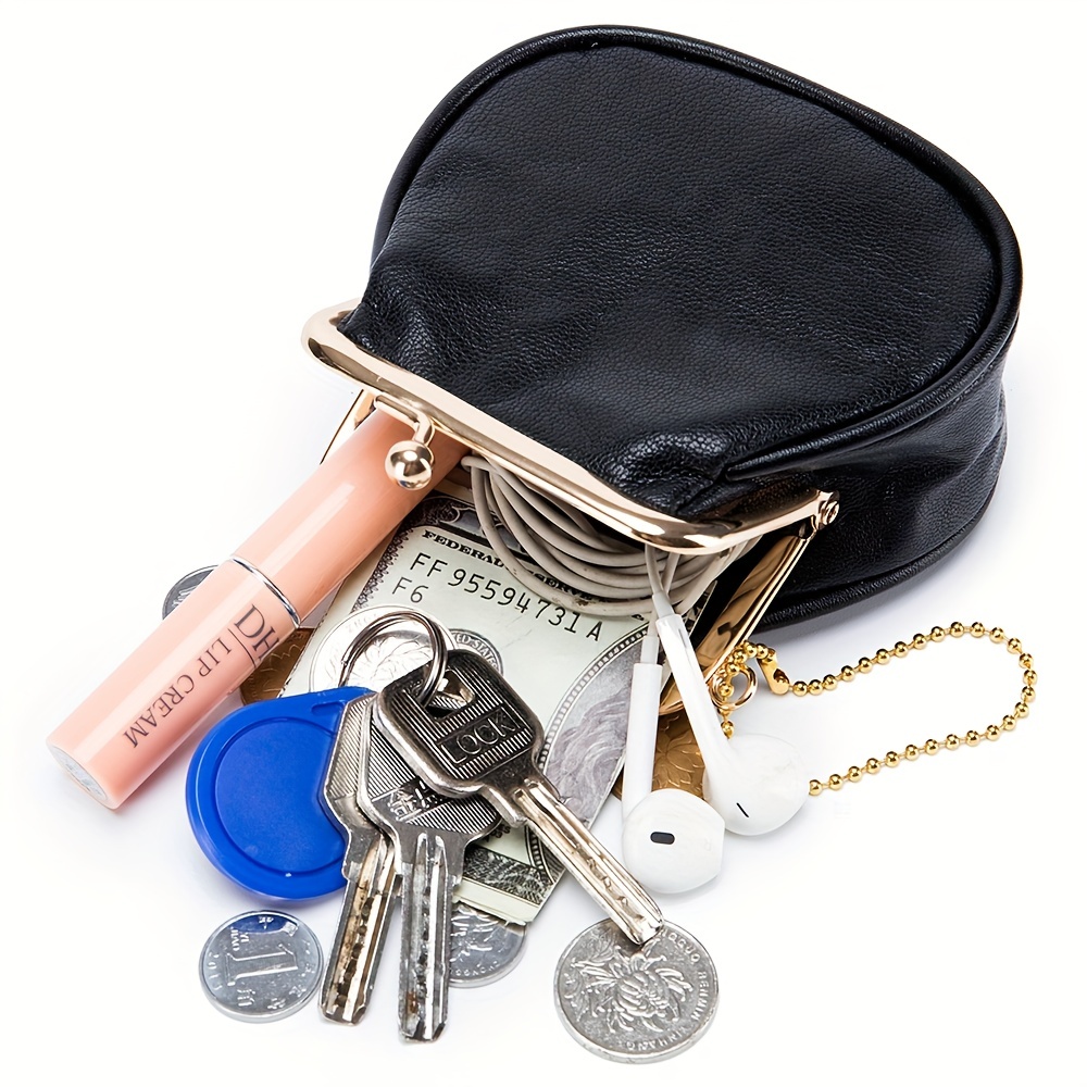 Vintage Kiss Lock Coin Purse, Genuine Leather Storage Bag, Women's Clutch  Key & Earphone Bag With Key Ring - Temu