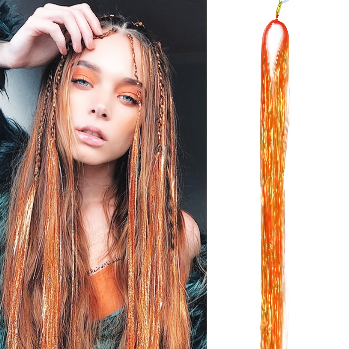 Hair Tinsel Strands Long Straight Hair Extensions Party Highlight Hair  Pieces Sparkling Shiny Hair Extensions(1pc//pack)