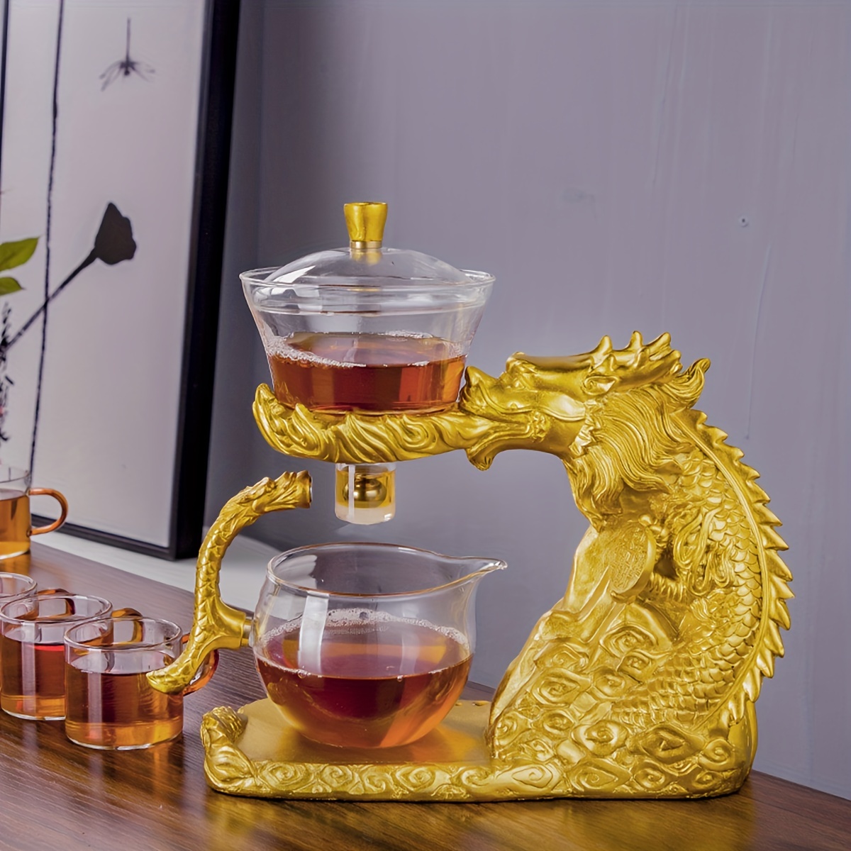 Rora Glass Teapot Set Glass Automatic Lazy Tea Set Magnetic Rotating Kungfu Heat - New