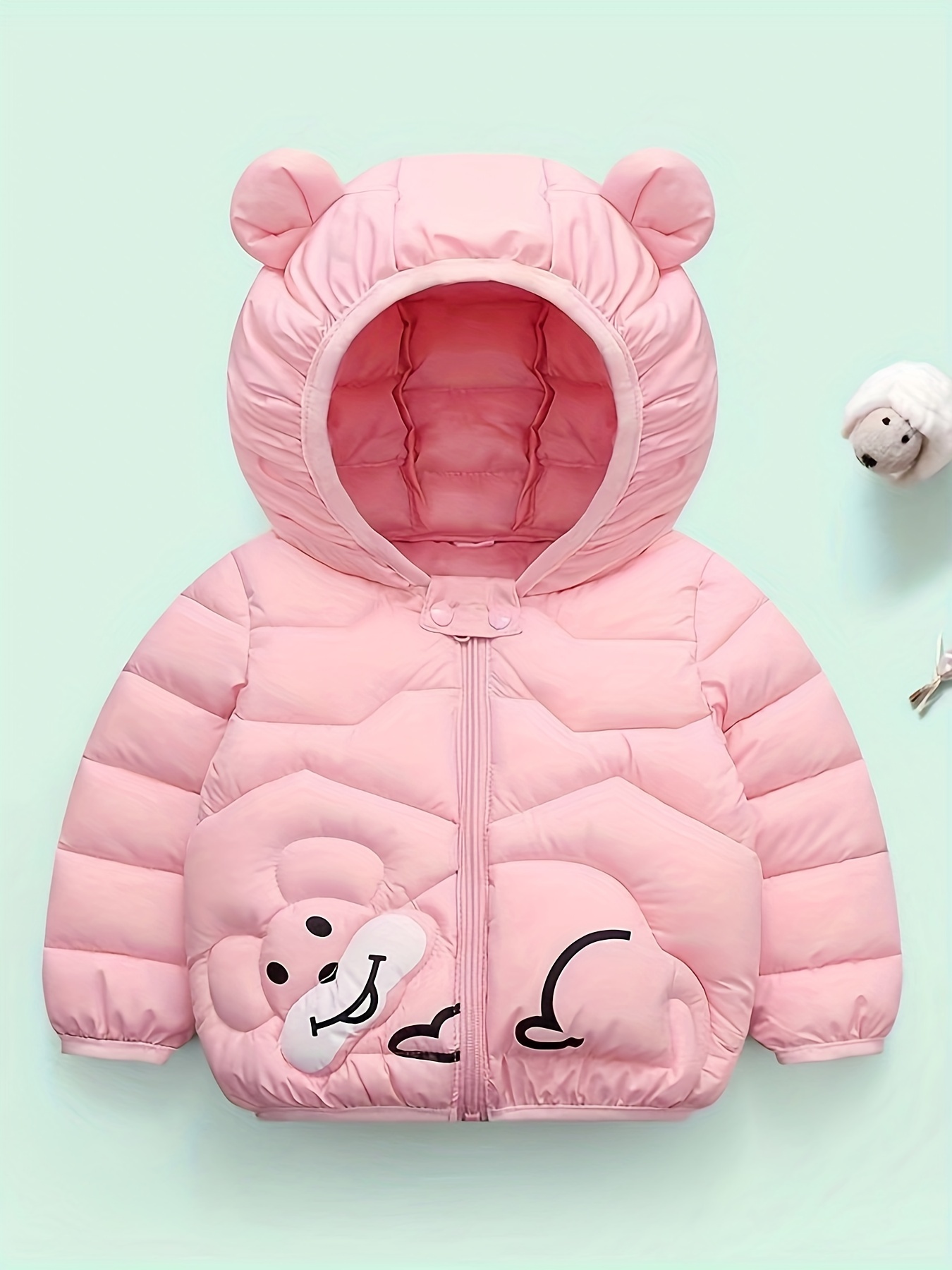 Kid's Cute Mouse Ears Hooded Cotton-padded Jacket, Warm Zip Up