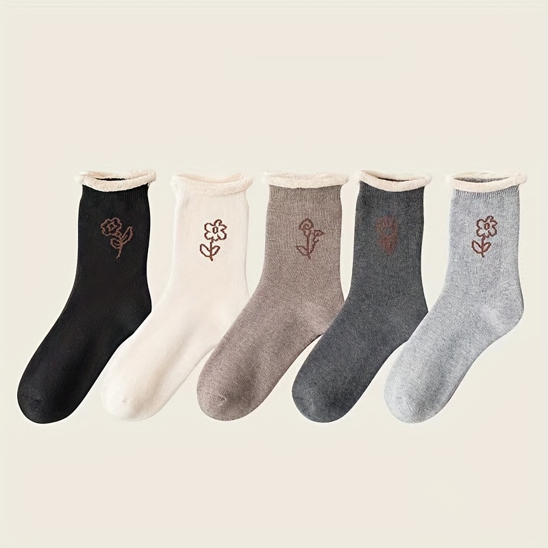 5 Pairs Cute Thicken Thermal Soft Comfortable Warm Socks, Plush Lined Fall  Winter Warm Furry Fuzzy Snow Socks