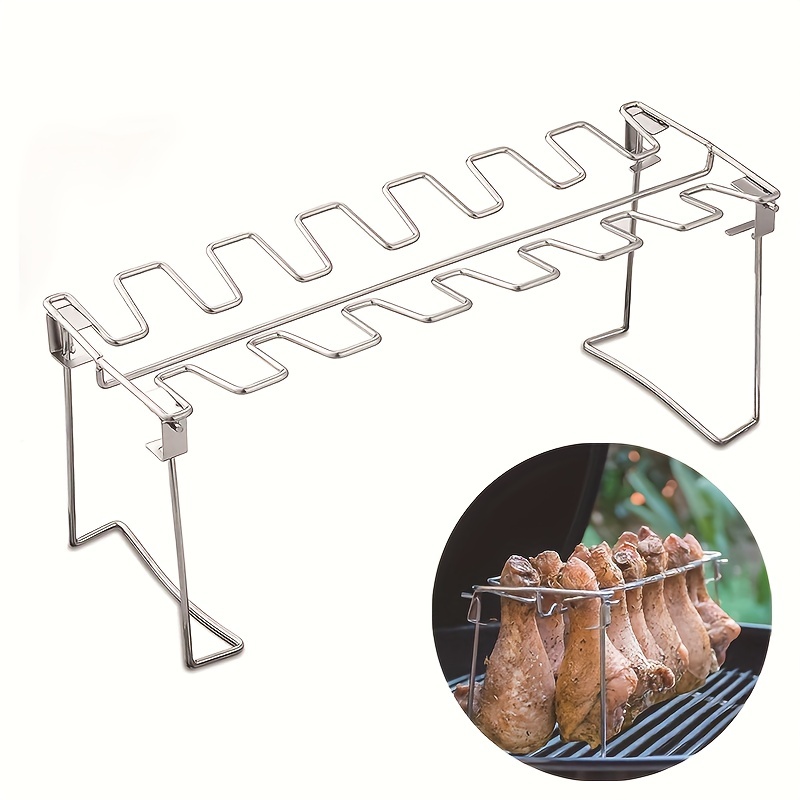 12 Slot Portable Folding Stainless Steel Chicken Leg Rack Bbq