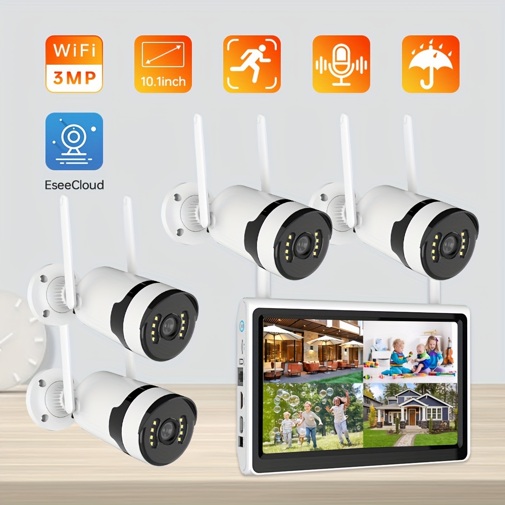 Kit de Video Vigilancia Tuya con 4 Cámaras WiFi y Monitor de 10