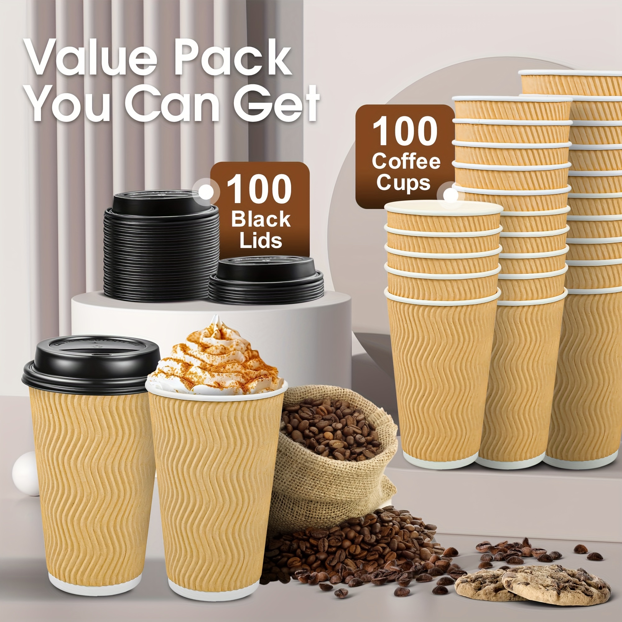 50 Pack] Disposable Coffee Cups with Lids - 10 oz White Double Wall  Insulated Coffee Cups with Black Dome Lid - Kraft Reusable Coffee Cups with  Lids - To Go Chocolate, Tea