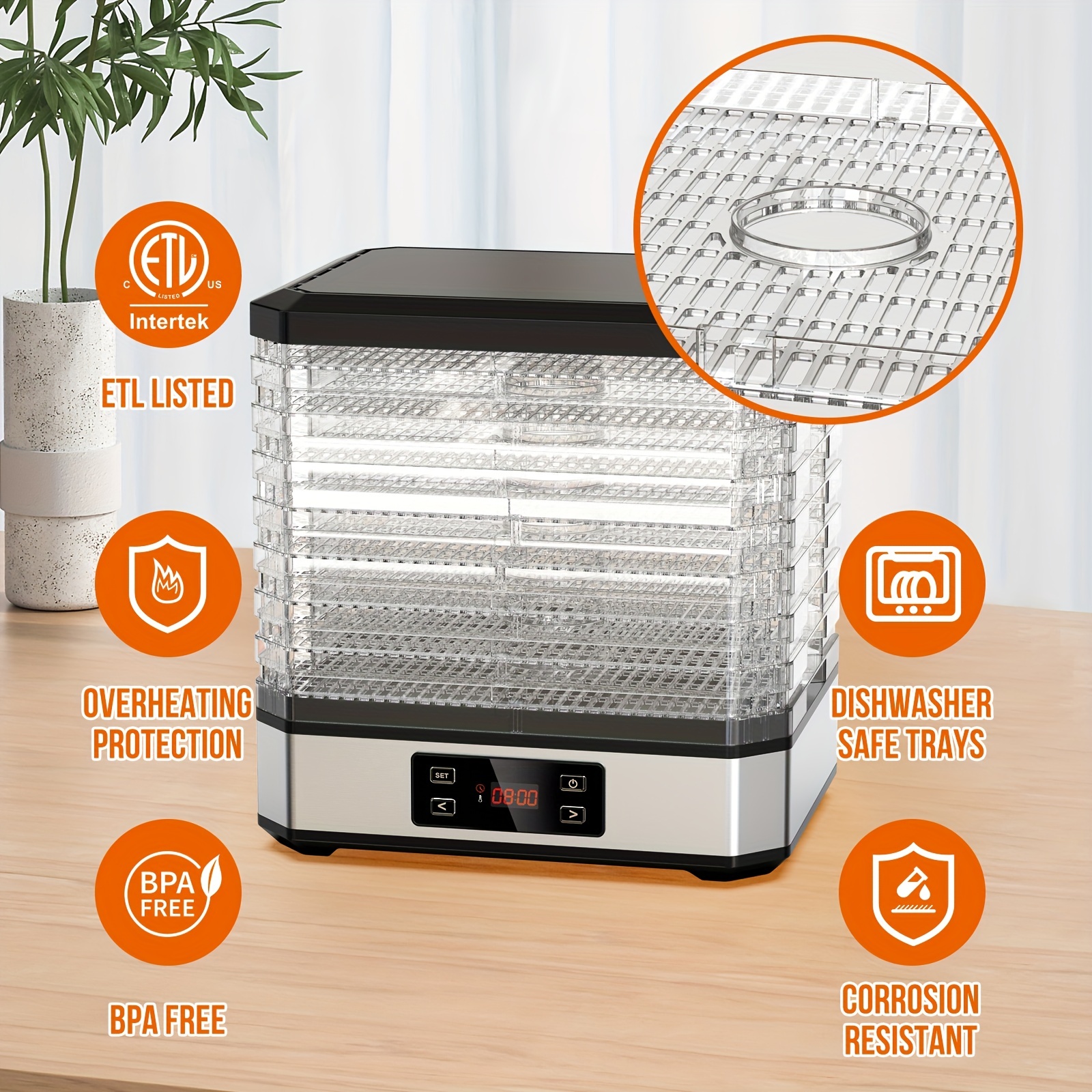 Food Dehydrator, Stainless Steel Freeze Dryer For Kitchen US Plug 110V