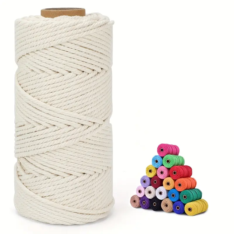 Macrame Cord 3mm X 109Yards (328Feet), Natural Cotton Macrame Rope - 4  Strands Twisted Macrame Cotton Cord For Wall Hanging, Plant Hangers,  Crafts, Gi