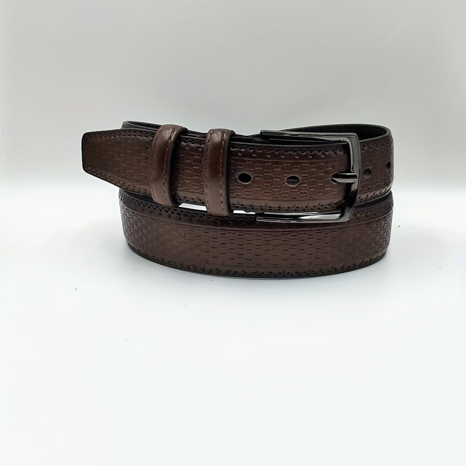 Men's Plaid Leather Belt Pin Buckle Casual Waist Strap