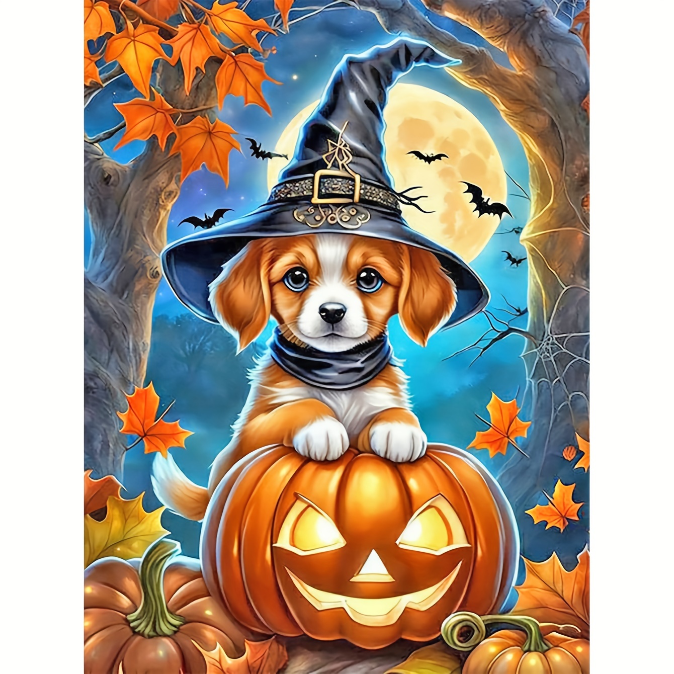 

1pc 30x40cm/11.8x15.7in 5d Diy Artificial Diamond Painting Halloween Pumpkin Puppy Diamond Painting For Living Room Bedroom Decoration