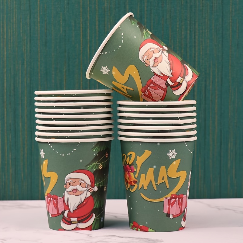 25pcs Red Christmas Themed Party Disposable Paper Cup With Santa Claus  Print