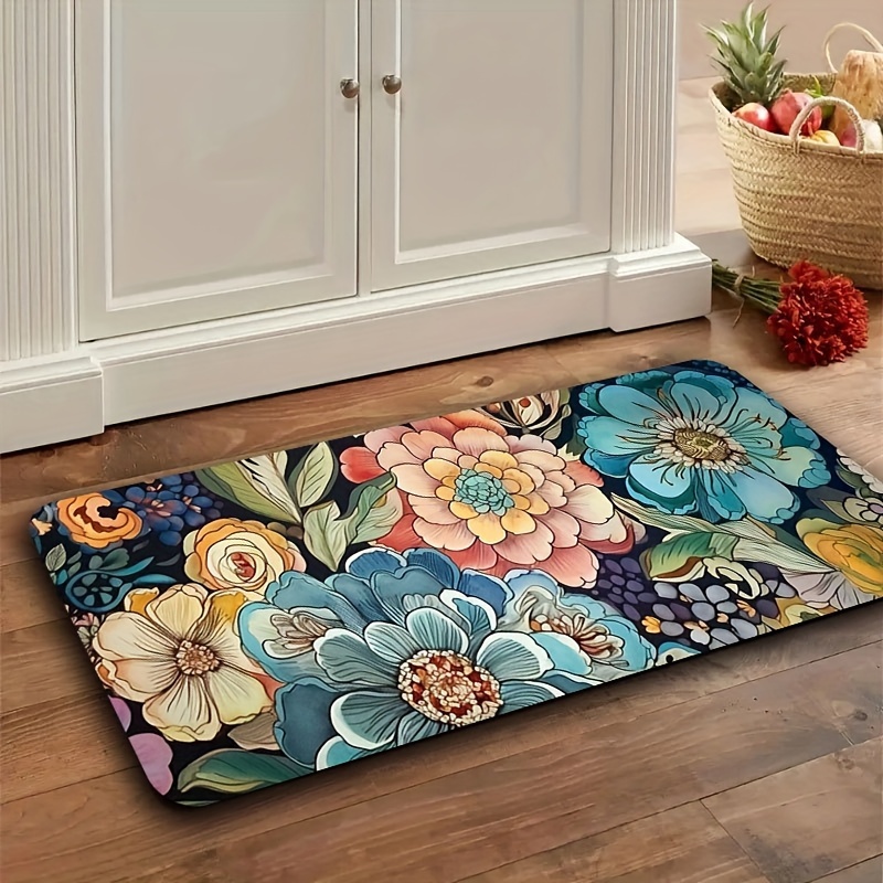 Kitchen Floor Mat Long Flower Soft Area Rugs Bathroom Non-slip