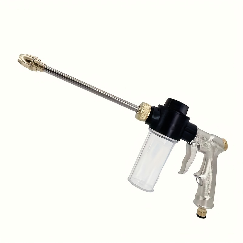 TEMU 1pc, Car Wash Foam Pot Copper Long Gun, Brass Material Gun Head, Aluminum Alloy Gun Body, 100ml Foam Pot, Adjustable Water Outlet Mode, Sprayable Foam, Car Wash Essential Supplies, Multiple Use Scenes