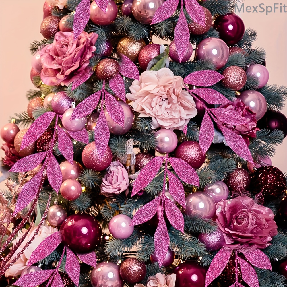 Christmas Tree Picks Sprays Glitter Artificial Pine Leaves - Temu