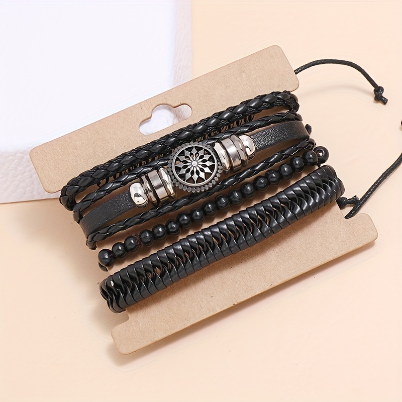 4pcs Vintage Leather Braided DIY Bracelet Set
