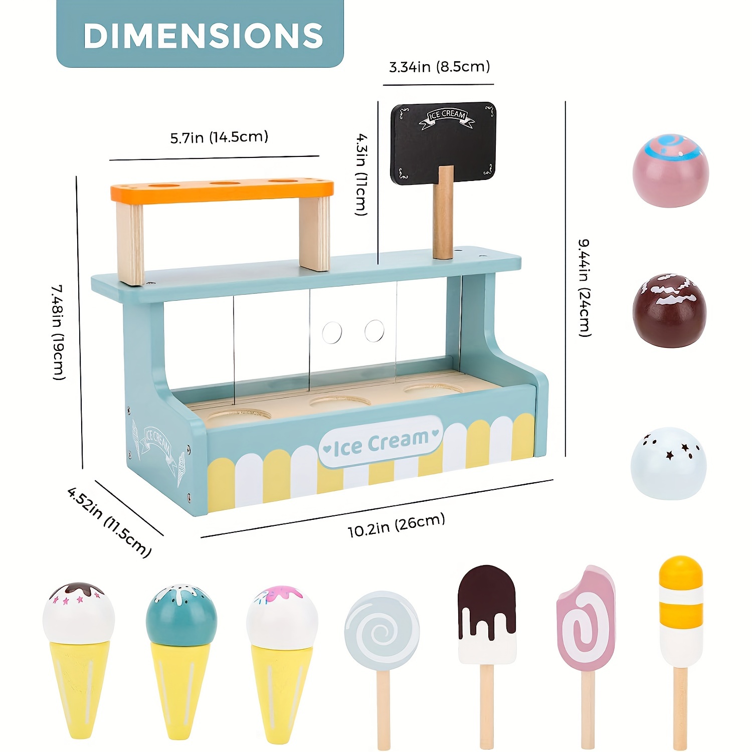 Brinquedo de sorvete, conjunto de jogo de balcão de sorvete de madeira para  crianças, brinquedo de