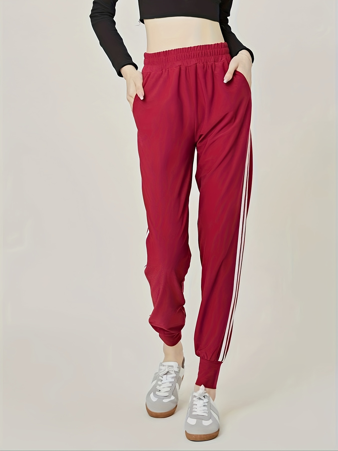 Womens Cinch Bottom Sweatpants With Pockets Striped Side Mid Waist Jogger  Pants Casual Workout Pants, Shop The Latest Trends