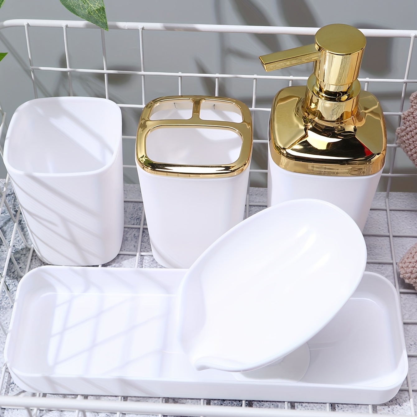 Kitchen Soap Dispenser Set with Tray, Ceramic Material,Durable  (White+White)
