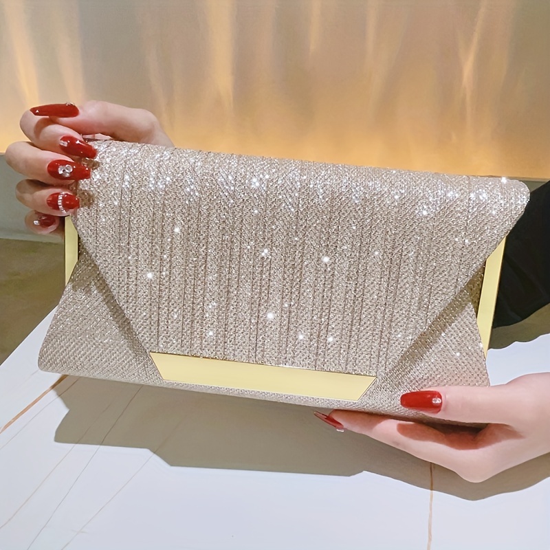 Sequin Stripe Hardcase Clutch Bag, Clutch bags