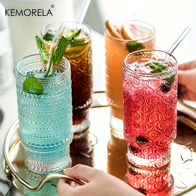 Ribbed Glass Cups With Lids And Straws Drinking Glasses - Temu
