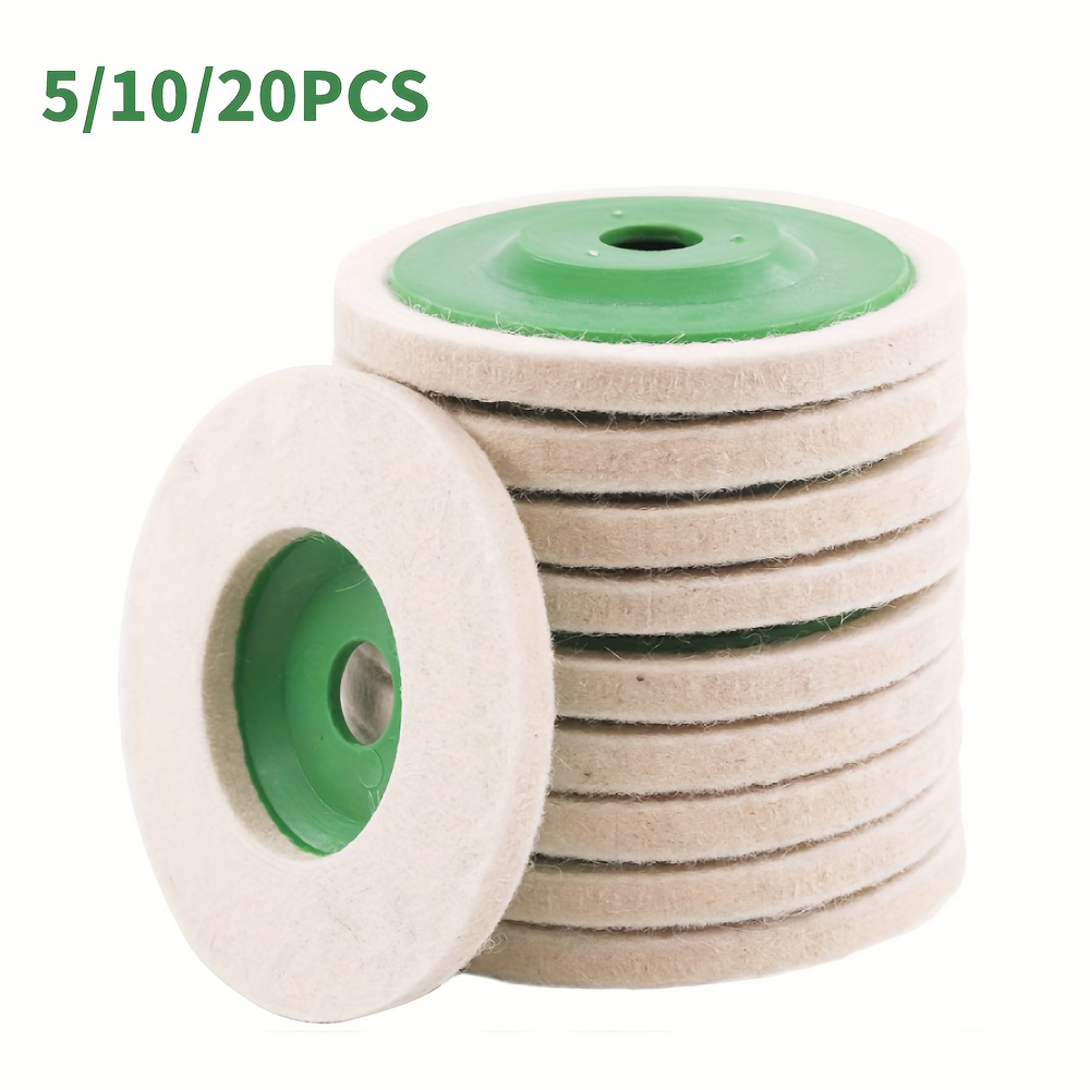 10 Pack 4 Inch Round Wool Felt Disc Wheel Pad, for 100 Angle Grinder,  Buffing Polishing Buffer Bore Dia-White & Green